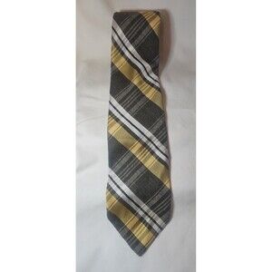 Vintage Men's Designer Plaid Tie Yellow Black And White 4in Wide Preppy